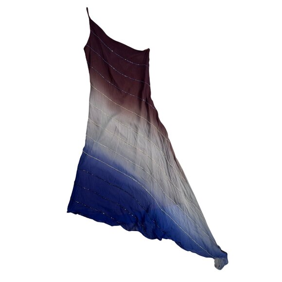 Ombre One Shoulder Spaghetti Strap Asymmetrical Dress - Picture 2 of 6